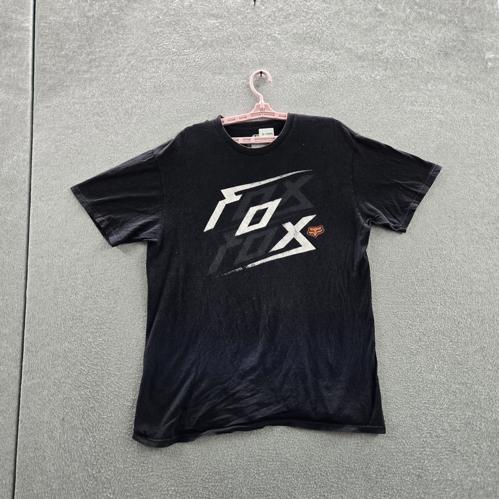 Fox Men Shirt L Black Graphic Activewear Big Logo Short Sleeve